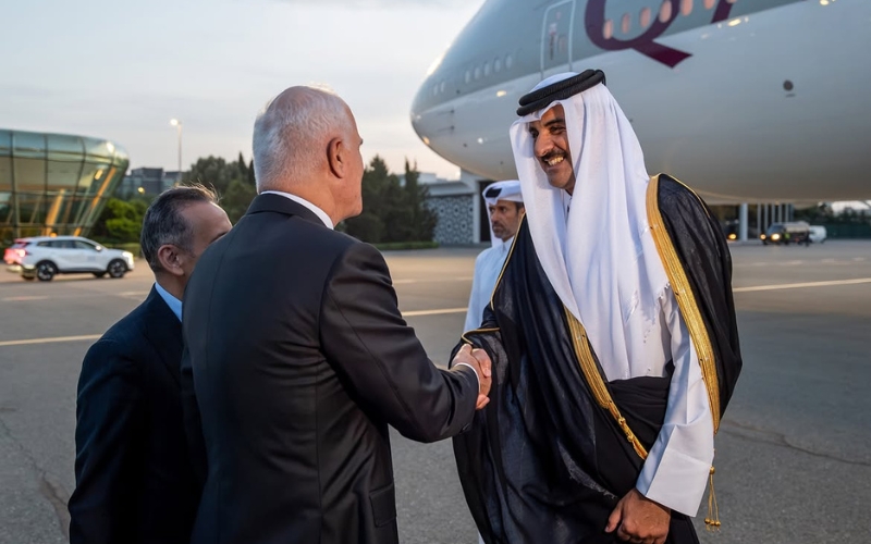 HH the Amir Arrives in Azerbaijan to Attend 7th CICA Summit