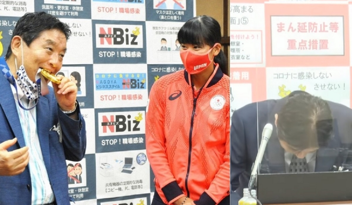 Japanese mayor who bit Olympian's gold medal tests positive for Covid-19